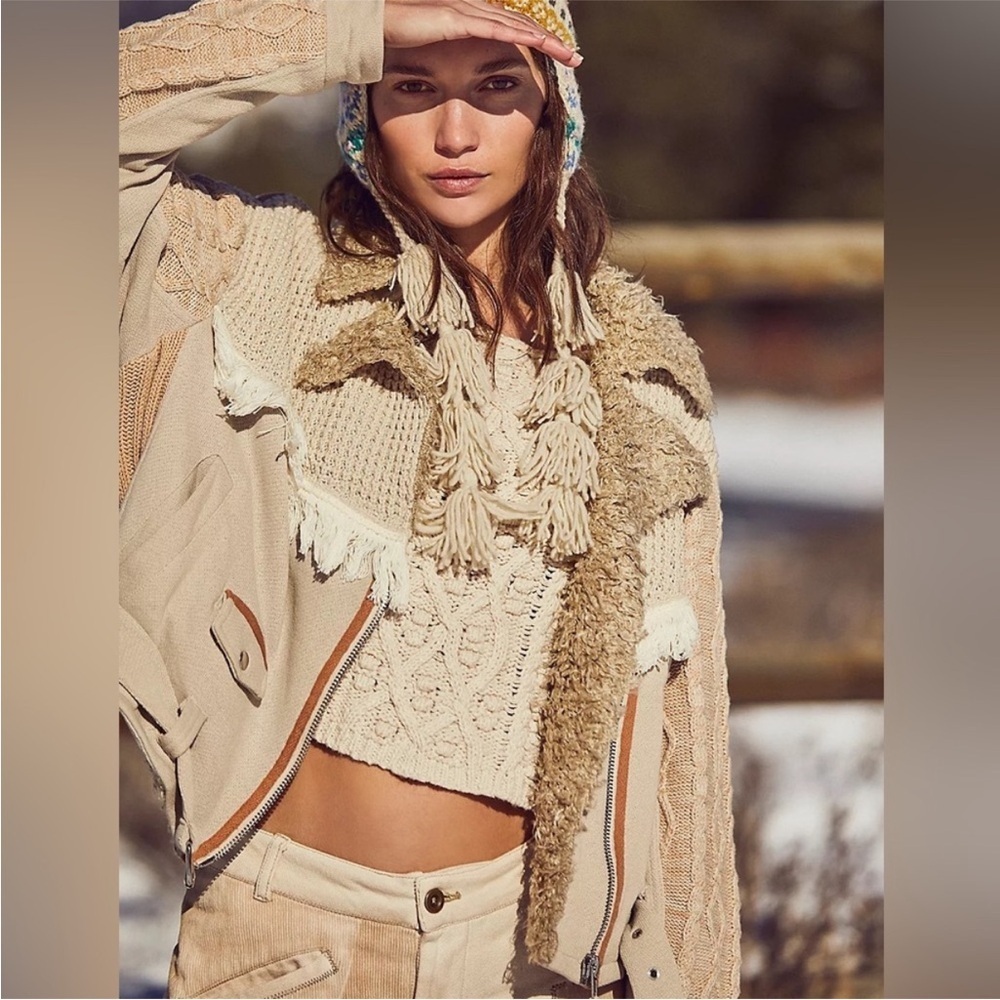 New ▶️ Free People ◀️ We the Free Cozy Knit Mix Moto Jacket NWOT Retail $398 - Picture 6 of 17
